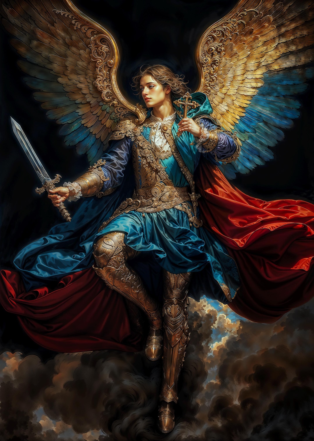 大天使ミカエル、ファンタジーイラスト、すぐにダウンロードできる印刷
