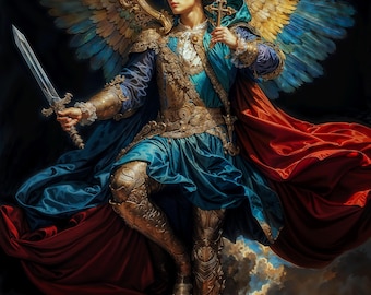 大天使ミカエル、ファンタジーイラスト、すぐにダウンロードできる印刷
