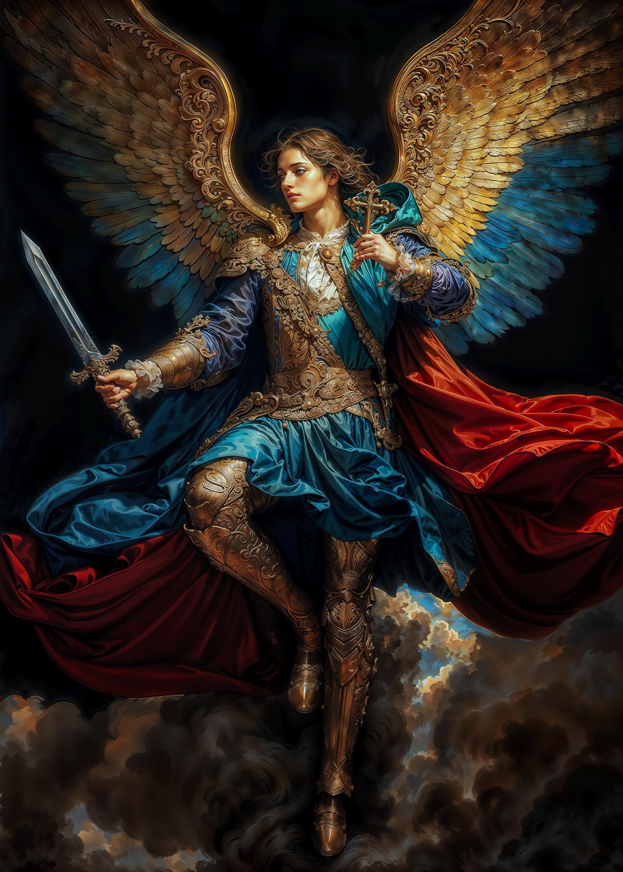 大天使ミカエル、ファンタジーイラスト、すぐにダウンロードできる印刷