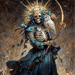 Bride of the Endless Night Santa Muerte, Dark Fantasy Illustration,  Instant Download Printable Home Decor