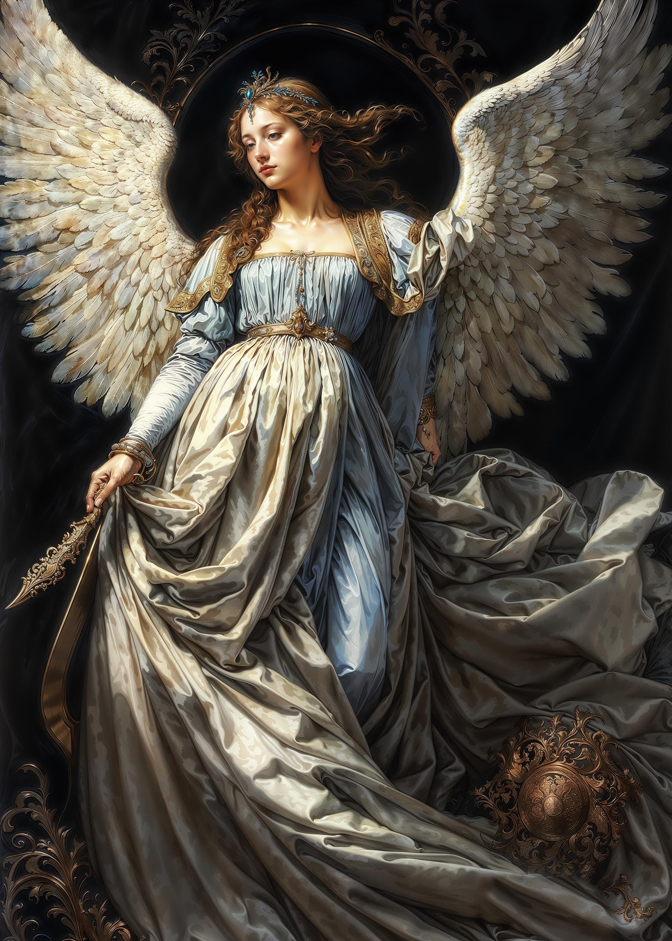 Archangel Haniel, Fantasy Illustration, Instant Download Printable