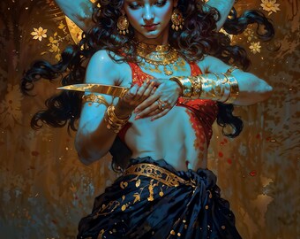 Impresión artística de fantasía oscura de la diosa Kali: Ilustración de la sombra divina (descarga digital)