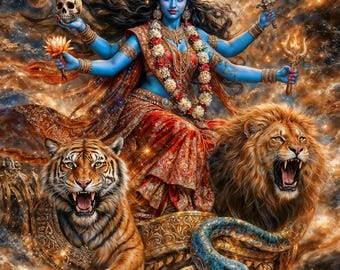 Ilustración de fantasía de Kali Sagrada: Impresión digital gótica, póster descargable