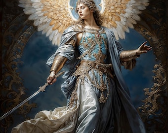 The Luminous Archangel Haniel, Fantasy Illustration, Instant
