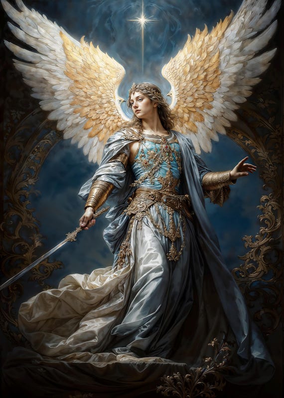 The Luminous Archangel Haniel, Fantasy Illustration, Instant