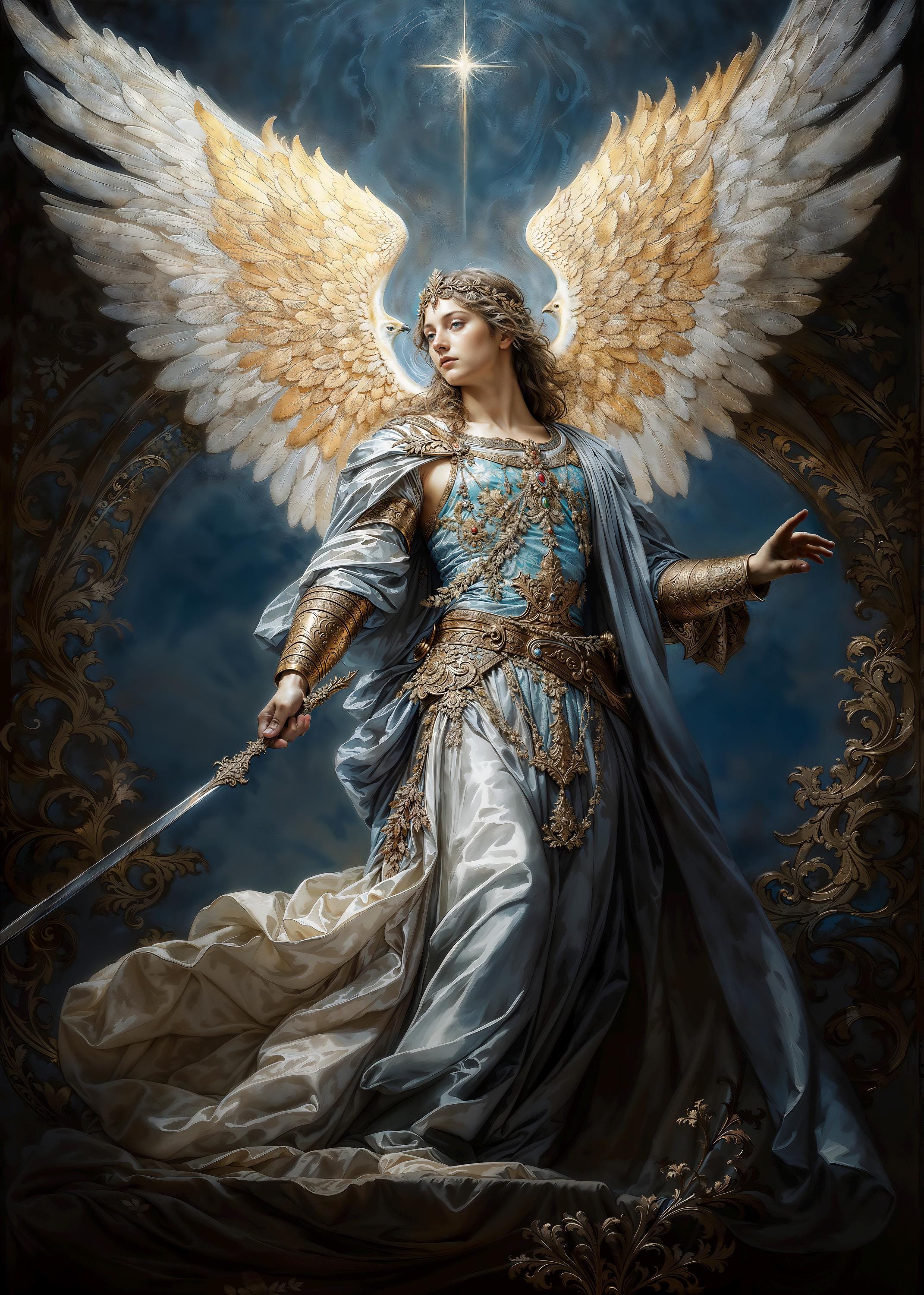 The Luminous Archangel Haniel, Fantasy Illustration, Instant