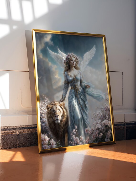 幻想的な天使のアート　大セール中！！今なら500,000円→198,000円 神のライオン大天使アリエル、ダークファンタジーイラスト - Etsy 日本
