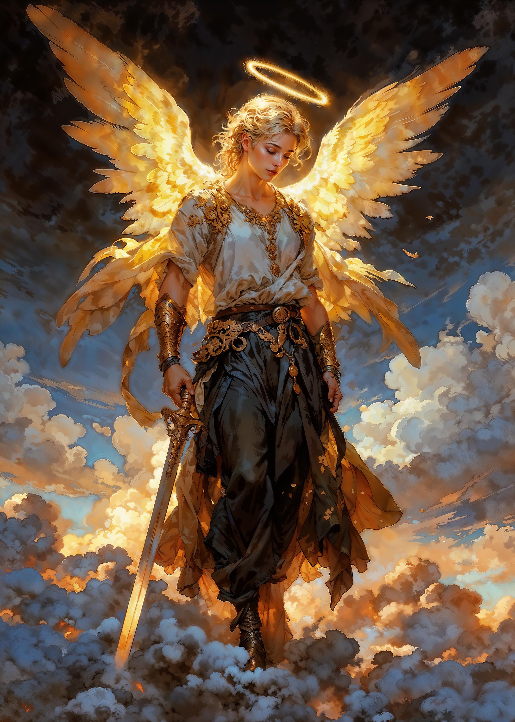 Archangel Azrael, Fantasy Illustration, Instant Download Printable
