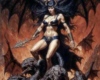 Lilith Königin der Schatten, Dark Fantasy Illustration, Printable Gothic Wohnkultur (Digitaler Download)