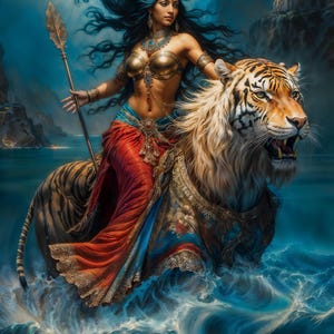 Goddess Durga Fantasy Illustration, Downloadable Home Decor