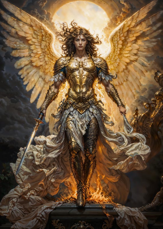 大天使ミカエル、ファンタジーイラスト、すぐにダウンロードできる印刷
