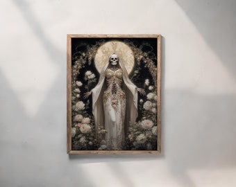 White Santa Muerte Fantasy Illustration,  Instant Download Printable Home Decor