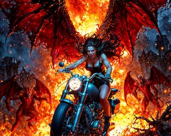 The Unholy Ride Of Demon Lilith, Dark Fantasy Illustration, Digital Download Art
