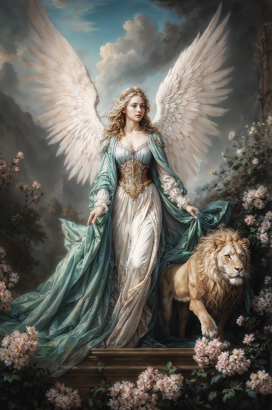 Ariel, Archangel of Natura 1枚 Gorgeous Archangel Ariel, Angel of Nature, Fantasy Illustration