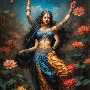 Lakshmi Goddess, Fantasy Illustration, Instant Download Printable Home Decor