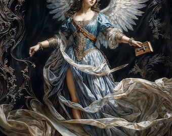 Archangel of Wisdom, Archangel Uriel, Fantasy Illustration,  Instant Download Printable Home Decor