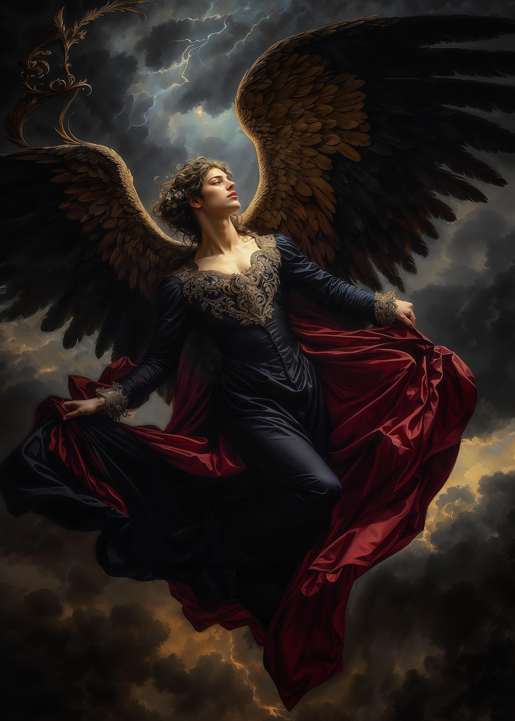 堕天使、ルシファー、ダークファンタジーイラスト、ダウンロード可能な