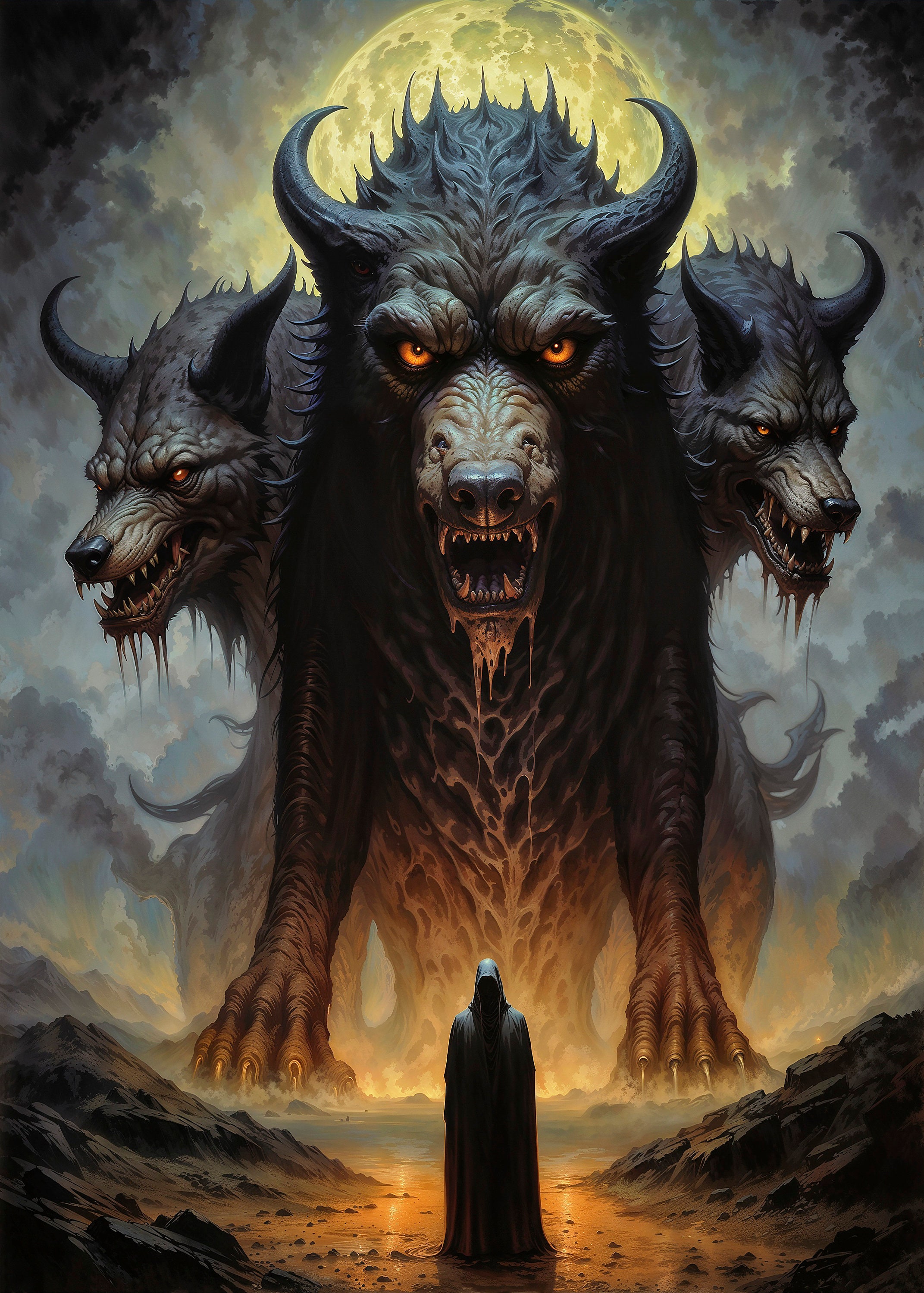 Cerberus, the Three Headed Dog of Greek Mythology, Dark Fantasy