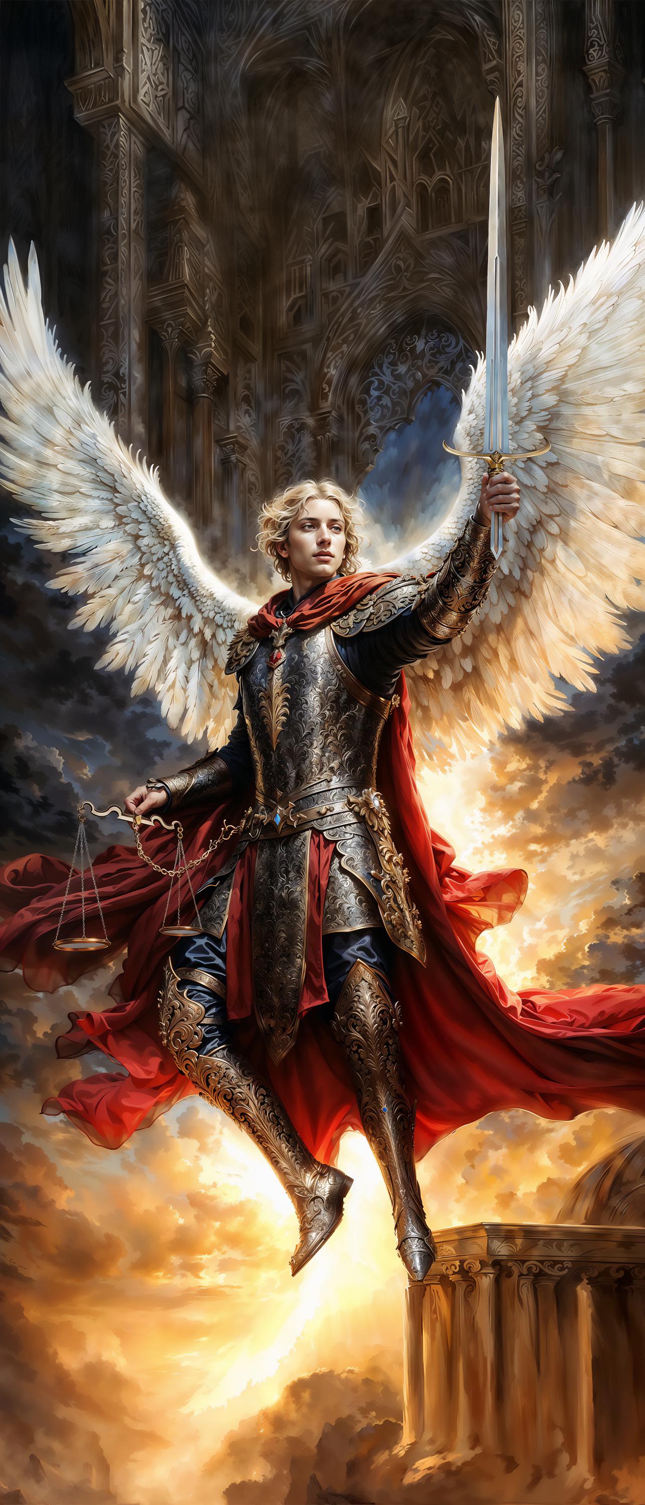 大天使ミカエル、ファンタジーイラスト、すぐにダウンロードできる印刷