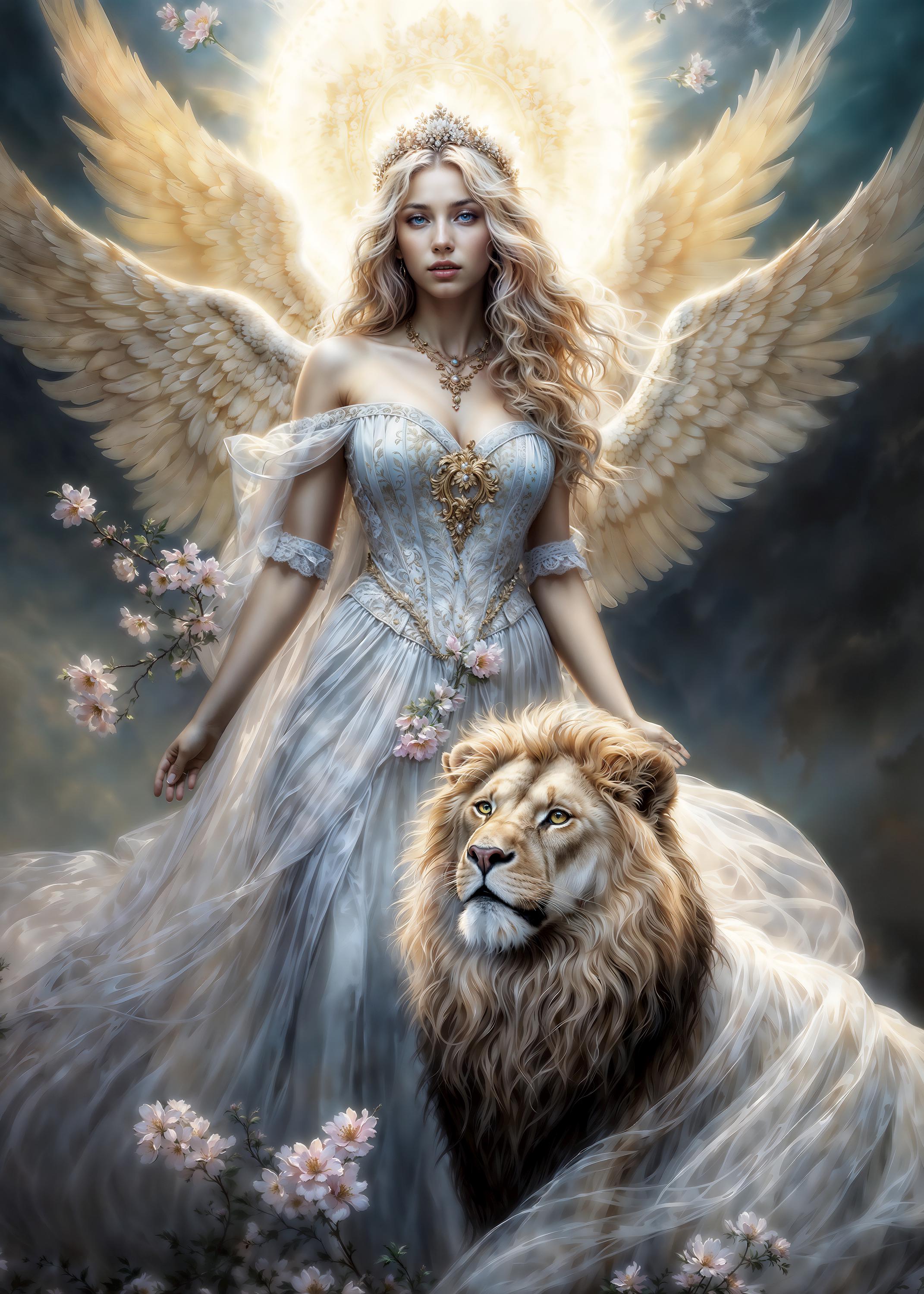 大天使アリエル、神の雌ライオン、ファンタジーイラスト、すぐに