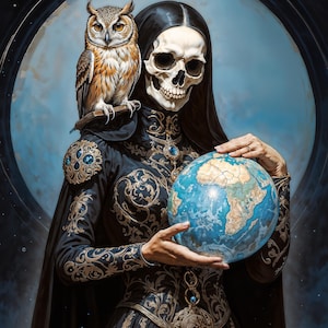 La Madre Oscura Santa Muerte,  Fantasy Illustration, Instant Download Printable Home Decor