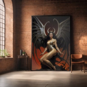 Lilith&#39;s Embrace - Divine Portrait, Dark Fantasy illustration,   Instant Download Printable Home Decor