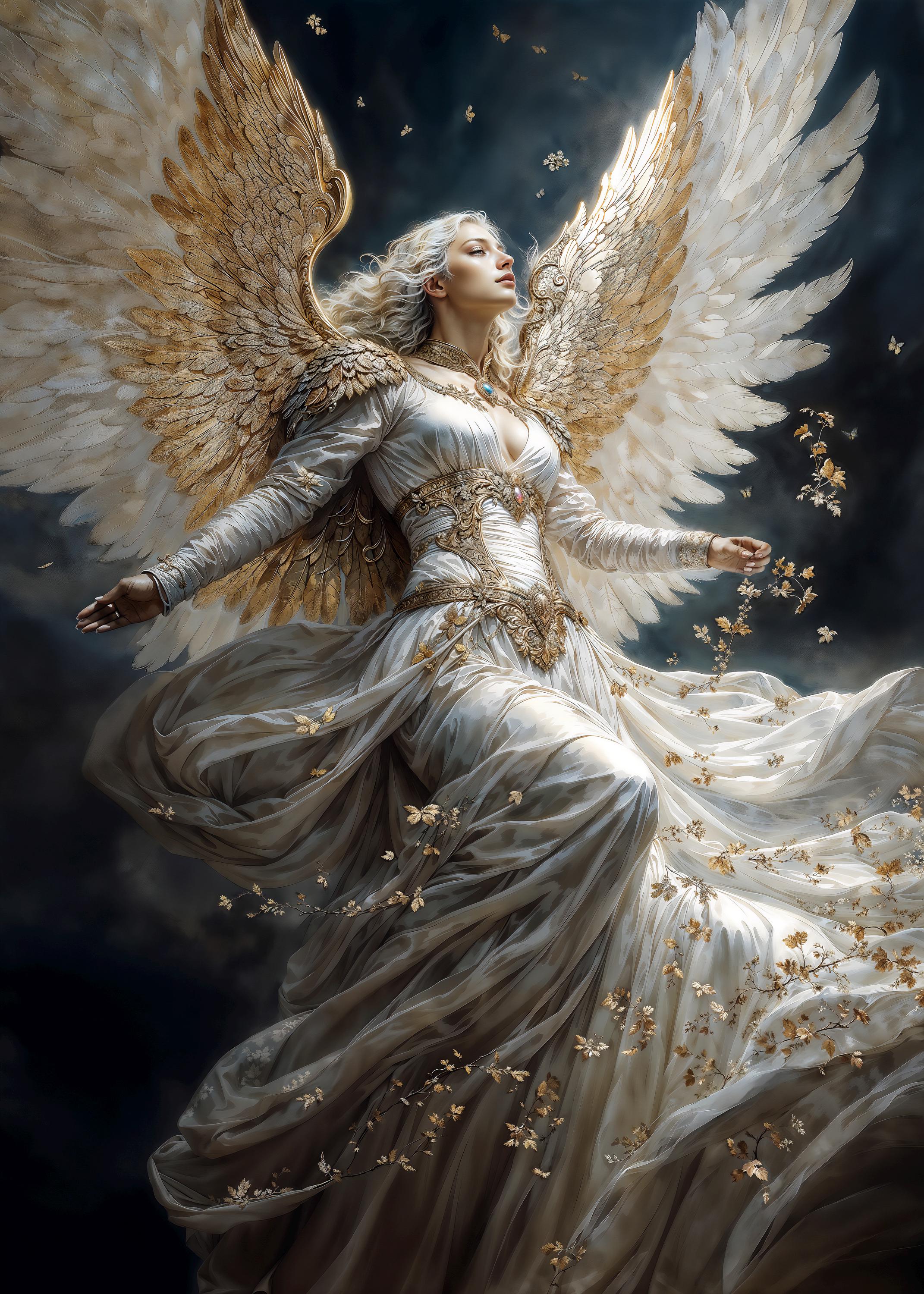 神の美しき大天使ヨフィエル、ダークファンタジーイラスト、すぐに