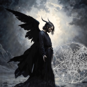 Keeper of the Forbidden Light Lucifer, fantasieillustratie, instant download afdrukbaar woondecor