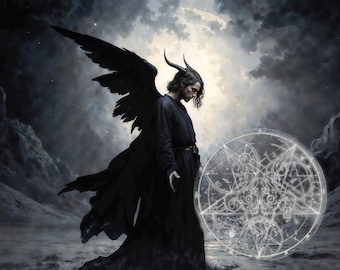Lucifer, guardián de la luz prohibida, ilustración fantástica, descarga instantánea, decoración del hogar imprimible.