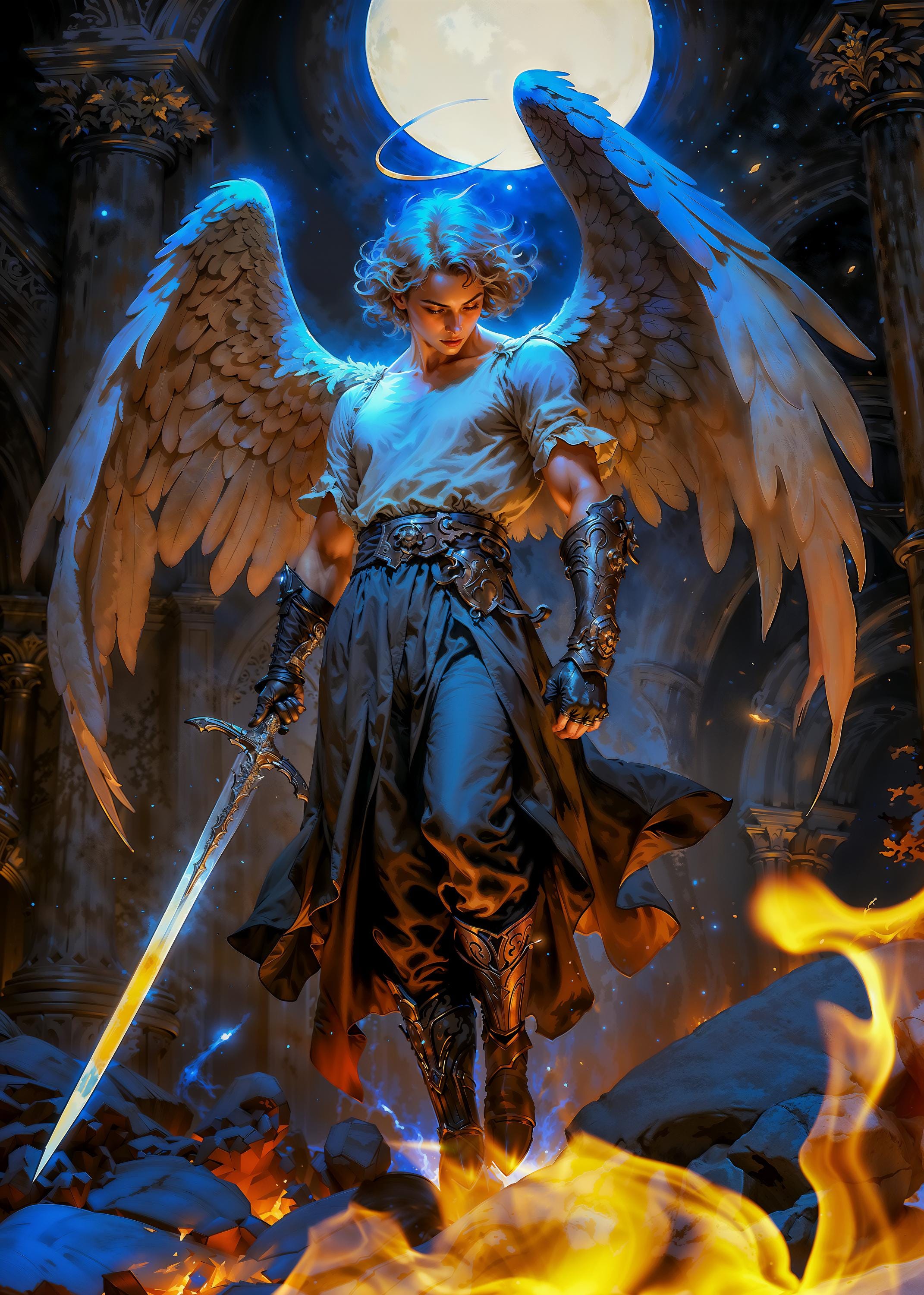 Archon of Holy Fire Archangel Azrael Fantasy Illustration, Digital