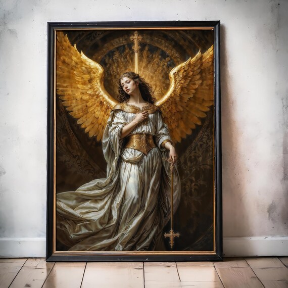 Golden Archangel Azrael, Fantasy Illustration, Instant Download