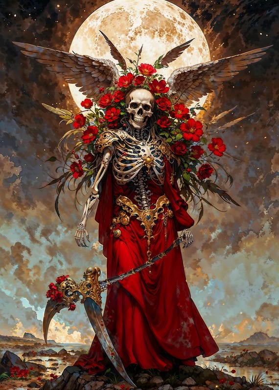 La Huesuda, Vestido Vermelho de Santa Muerte, Ilustração de