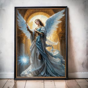 Archangel Haniel Heaven’s Lightbearer, Archangel Fantasy Illustration, Instant Download Printable Home Decor