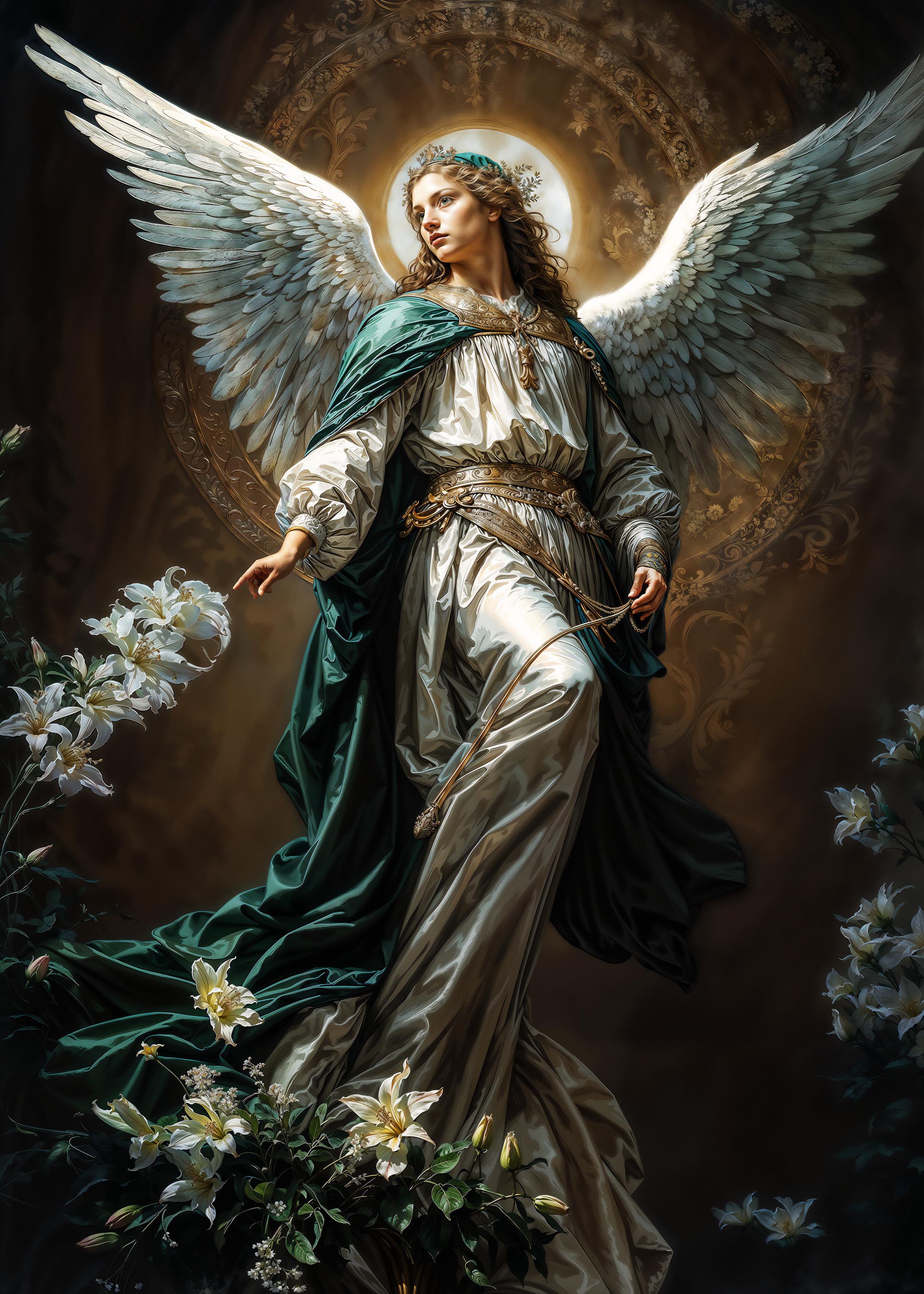 お取り置き中　@gabrielle様　天然ラフィア Archangel Gabriel Fantasy Illustration, Instant Download Printable