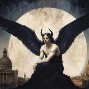 Trono del Silencio, Lucifer, Ángel Caído, Ilustración de Fantasía Oscura: Decoración Fantástica para el Hogar (Descarga Instantánea)