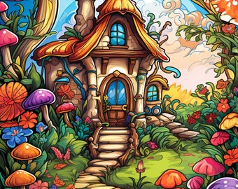 Mushroom Village Coloring Book