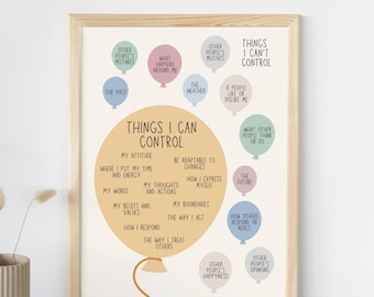 Things I can and cannot control Poster, Calming Down Corner, Mental Health Poster, Therapist Gift, Therapy Office Decor, School Counselor