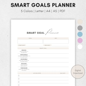 SMART Goals Planner Printable, Goal Setting Template, Goal Planning Sheet, Productivity Personal Goal, Printable PDF, A4, A5, Letter