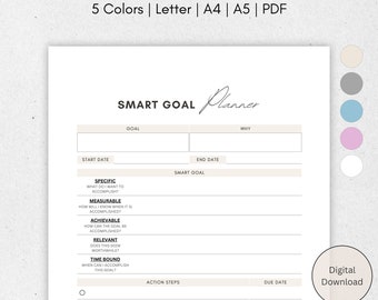 SMART Goals Planner Printable: Productivity Goal Setting (A4, A5, Letter PDF)