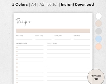 Printable Recipe Planner Template: Cookbook Journal (A4, A5, Letter PDF)