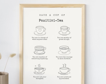 Póster de Positivi-Tea: Impresión de autoafirmación y salud mental (descarga digital)
