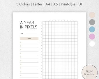 A Year in Pixels, Yearly Mood Tracker, Anxiety Tracker, Daily Mood Cart, A4, A5, Letter, Printable PDF