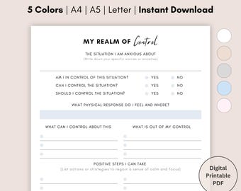 Realm of Control Planner Printable: CBT Therapy Worksheet (PDF)