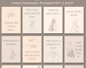 32 Birth Affirmation Printable Cards, Digital Download, Positive Birth Quotes, Birth Affirmation Digital Download, Pregnancy Affirmations
