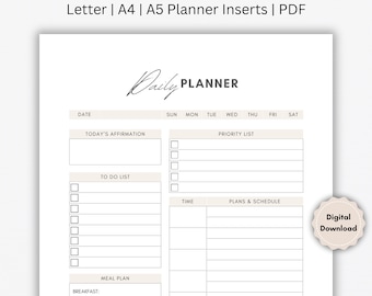 Daily Planner Printable, To Do List, Printable Productivity Planner, Daily Planner Pages, Daily Planner Inserts, A4, A5, letter