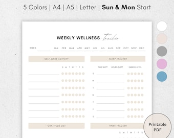 Weekly Wellness Tracker, Weekly Habit Tracker, Sleep Tracker, Self Care Tracker, Routine Planner, Wellness Planner, A4, A5, Letter, PDF