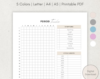 Printable Period Tracker, Symptom Tracker, Period Journal, Yearly Period Log, Period Journal Record, A4, A5, Letter, PDF