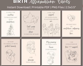 32 Birth Affirmation Mom Printable Cards, Hypnobirth Tools, Positive Birth Quotes, Digital Download, Pregnancy Affirmations, PDF, PNG