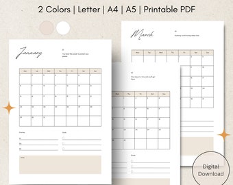 2024 Monthly Planner Printable 2024 Dated Calendar A4, A5, Letter ...