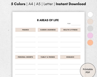 8 Areas of Life Planner: Goal Setting, Productivity (PDF)